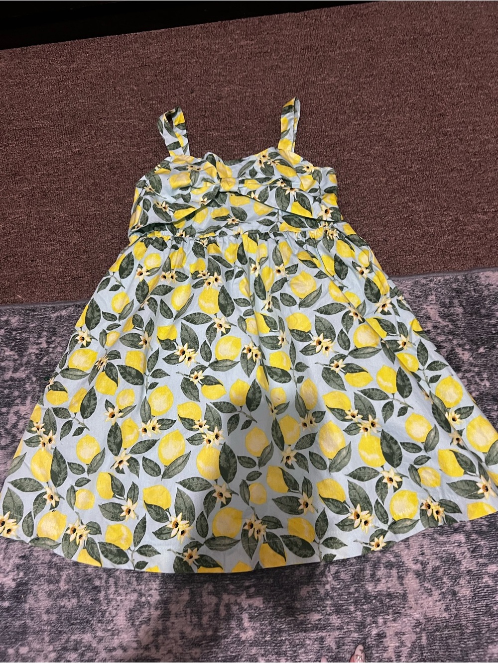 btween Yellow Lemon-Print Sundress with Green Leaves